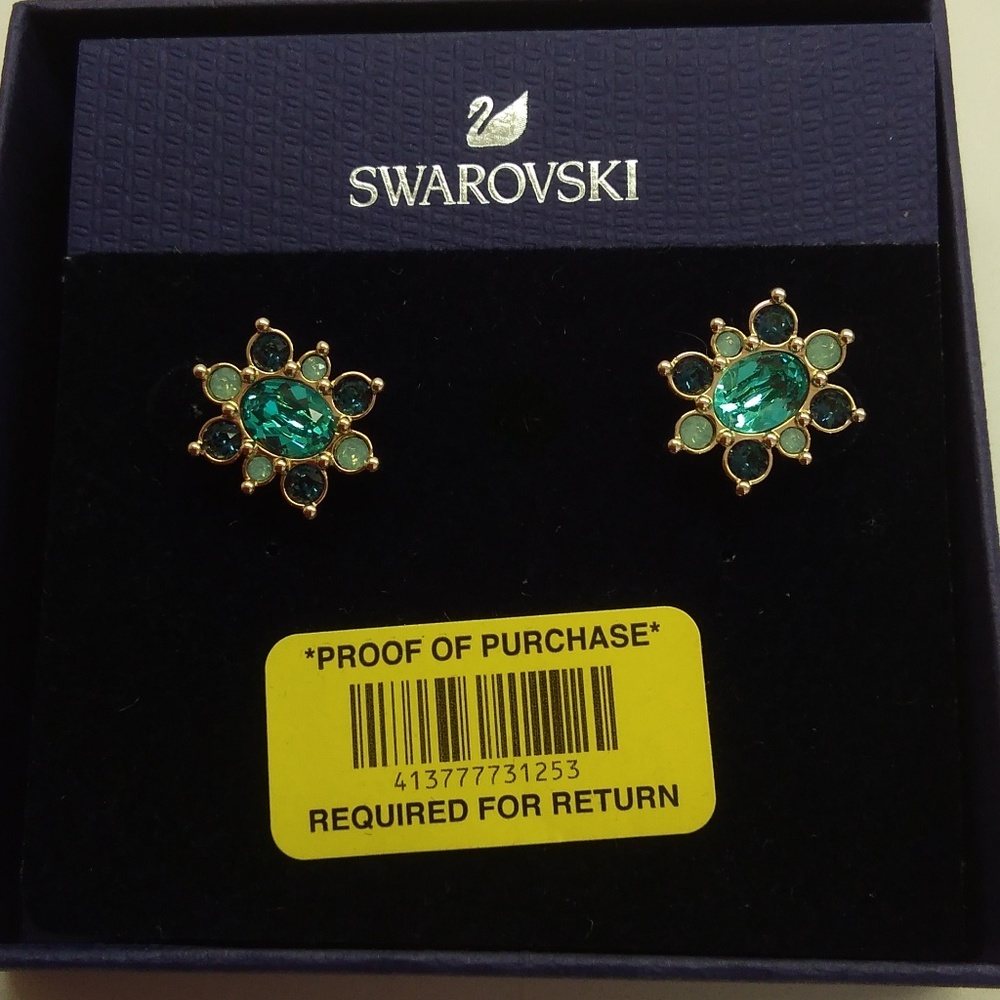 Swarovski New Aqua Crystal Flower Earrings